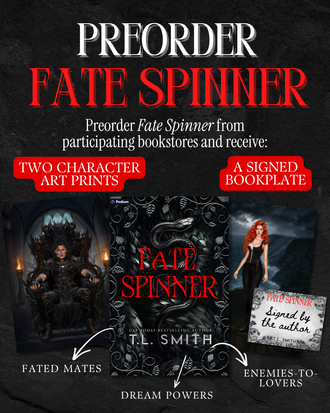 Promotional graphic for the book 'Fate Spinner' by T.L.